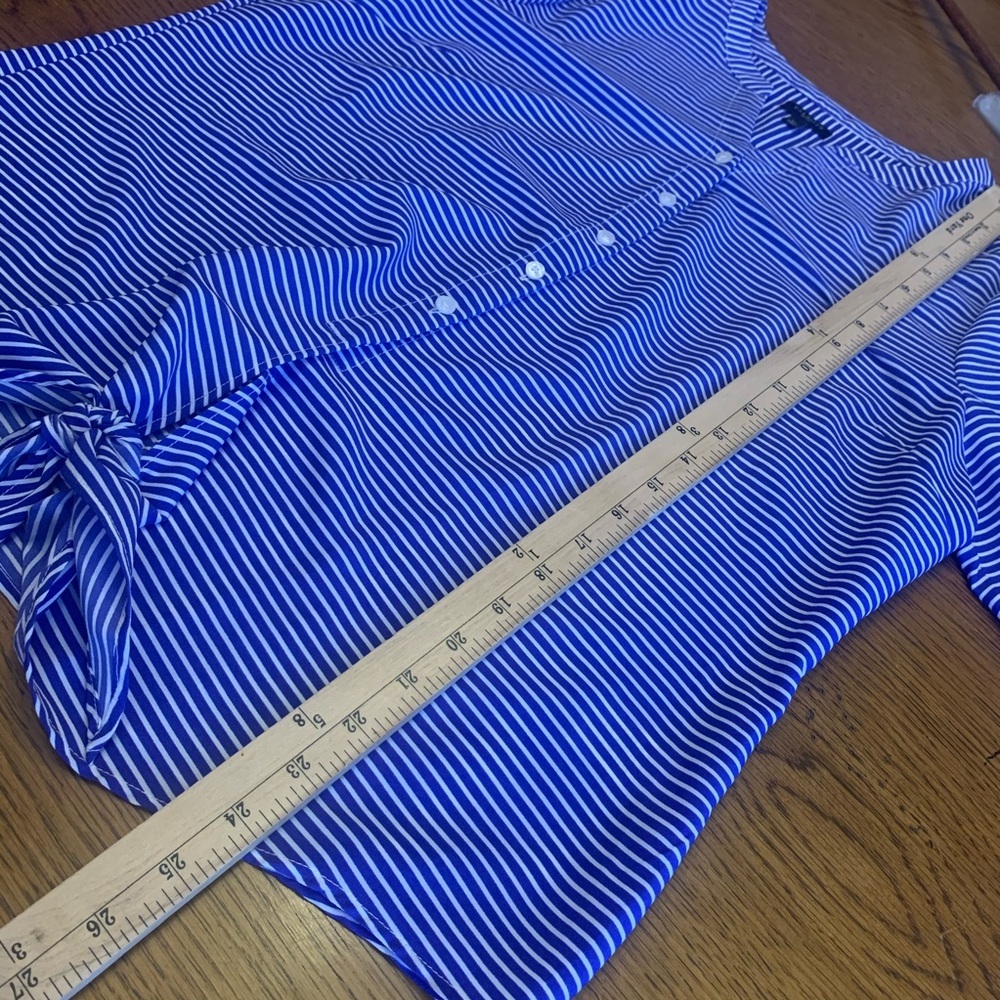 Talbots white and blue stripe tie front top - Picture 8 of 12